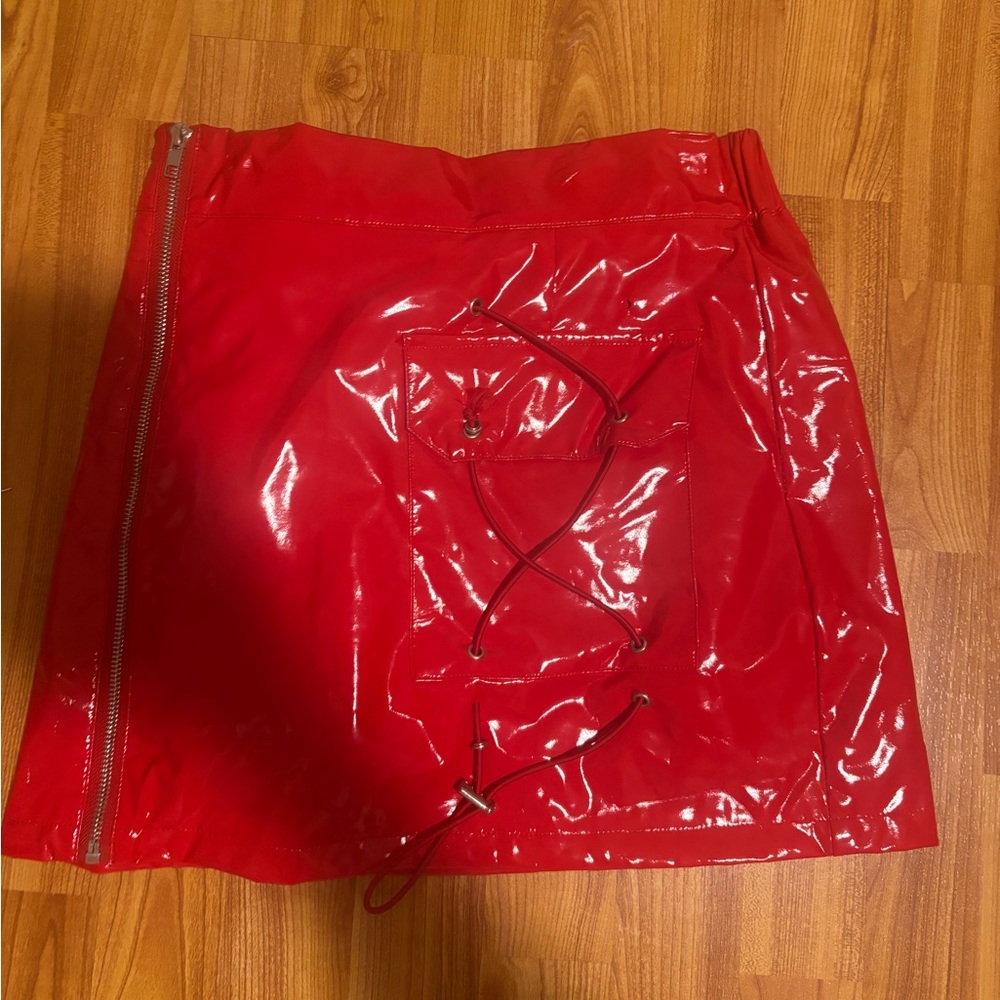 Mags & Pye Red Leather Mini Skirt Size M